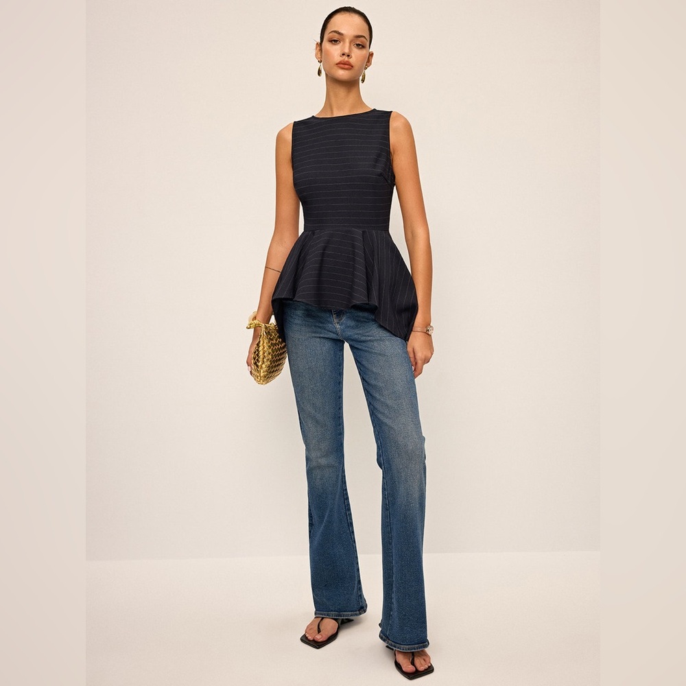 Commense Black Pinstripe Peplum Top - Picture 3 of 4